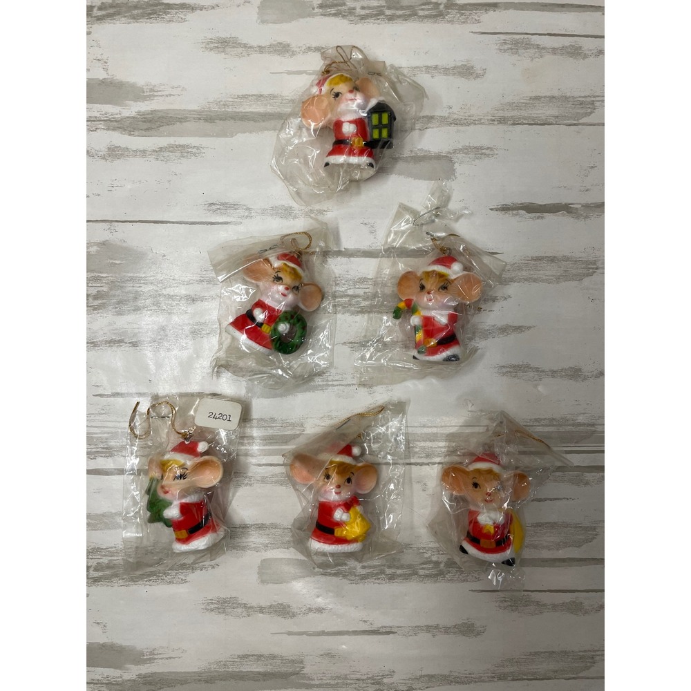 Vintage Christmas Mouse Ornaments Lot of 6 Santa Claus Theme